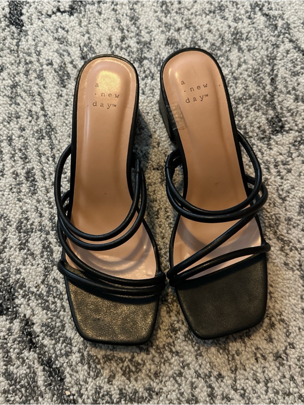 a new day Black Multi-Strap Square-Toe Slide Heels